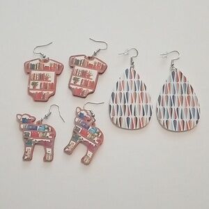 #1146.   3 Piece Assorted, Colorful Wood & Faux Leather Earring Bundle